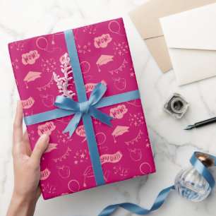 Roze Afstuderen Hand getekend krabbelpatroon Cadeaupapier