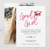 Roze Afstuderen Invitation - Afstudeerder Meisje Kaart (Voorkant / Achterkant)