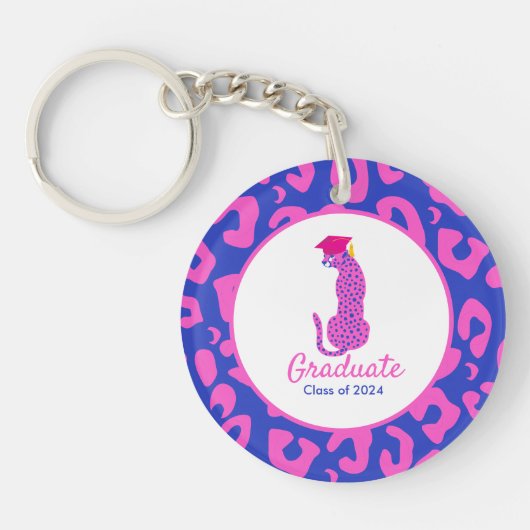Roze Afstuderen Luipaard Keepsake Sleutelhanger (Voorkant)