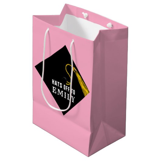 Roze Afstuderen Medium Cadeauzakje (Voorkant Gekanteld)