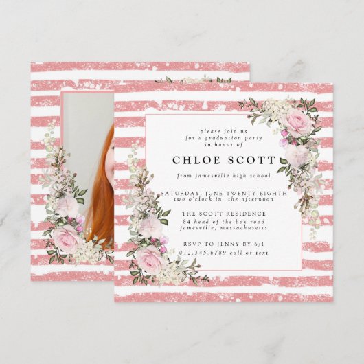 Roze Afstuderen met roze pink en strepe Kaart (Voorkant / Achterkant)