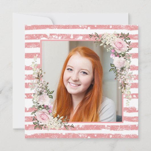 Roze Afstuderen met roze pink en strepe Kaart (Achterkant)