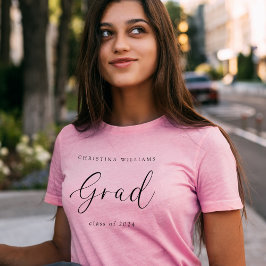 Roze Afstuderen modern Elegant Script Afstuderen T-shirt
