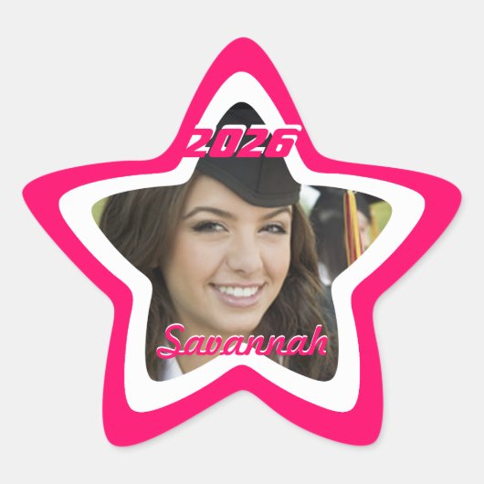 Roze Afstuderen of zestien foto-Stickers Ster Sticker (Voorkant)
