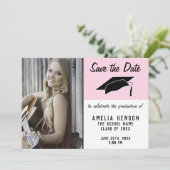 Roze Afstuderen Opslaan Datum foto Aankondiging (Staand voorkant)