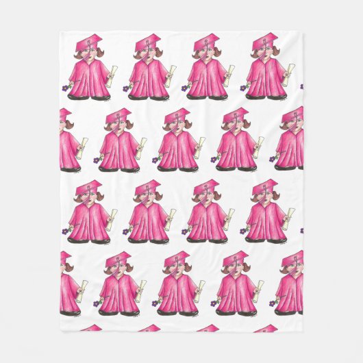 Roze Afstuderen Pet Gown Diploma Afstuderen Fleece Deken (Voorkant)