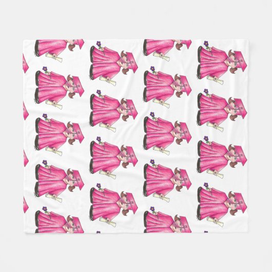 Roze Afstuderen Pet Gown Diploma Afstuderen Fleece Deken (Voorkant (Horizontaal))