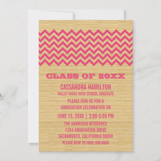 Roze Afstuderen Roche Chevron Invite Kaart (Voorkant)