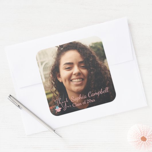 Roze Afstuderen Square Sticker (Envelop)