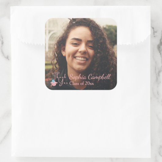 Roze Afstuderen Square Sticker (Tas)