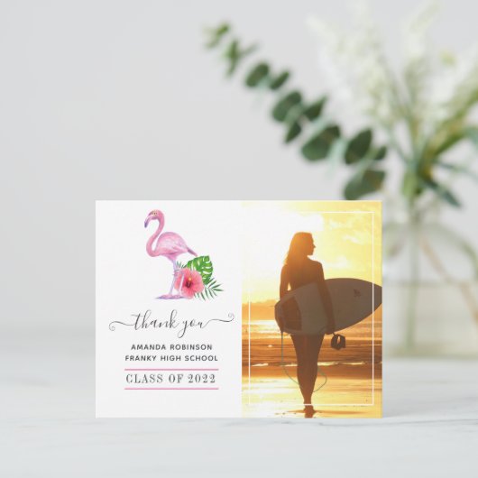 Roze Afstuderen van de Beach van Flamingo Dank u Briefkaart (Staand voorkant)