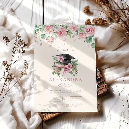 Roze Afstuderen van Floral Kaart