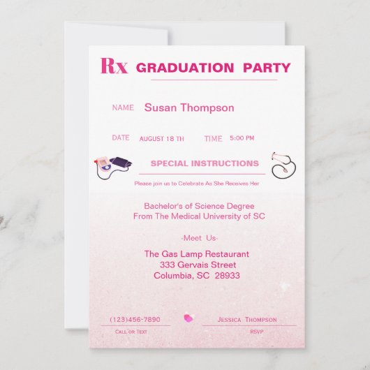 Roze Afstuderen voor medisch recept Kaart (Voorkant)