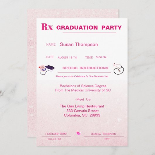 Roze Afstuderen voor medisch recept Kaart (Voorkant / Achterkant)