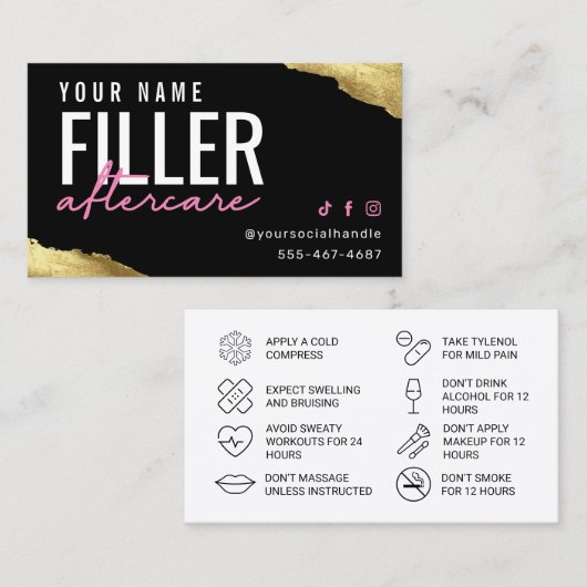 Roze aftercare card visitekaartje (Voorkant / Achterkant)