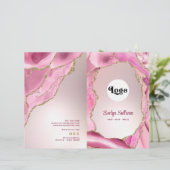 Roze agaat faux folie service menu brochure (Staand voorkant)