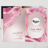 Roze agaat faux folie service menu brochure (Voorkant / Achterkant)