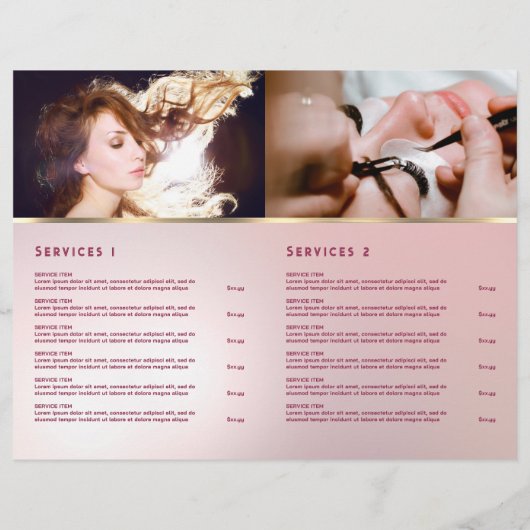 Roze agaat faux folie service menu brochure (Achterkant)