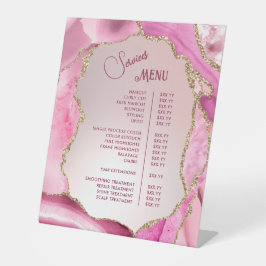 Roze Agaat Faux Folie Services Menu Reclamebord Met Voetstuk