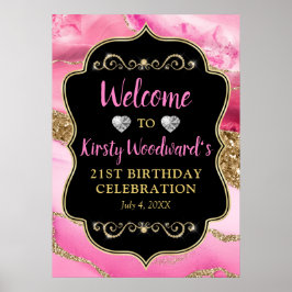 Roze agaat geode plakjes en gouden glitter verjaar poster