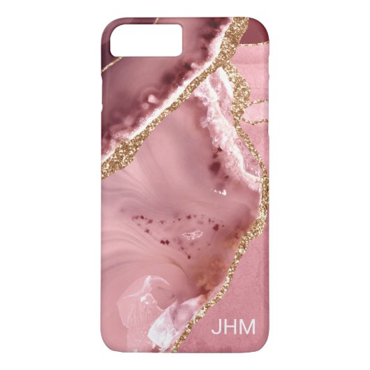 Roze agaat goud glitter monogram Case-Mate iPhone case (Achterkant)