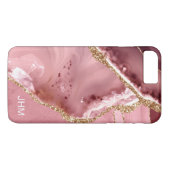 Roze agaat goud glitter monogram Case-Mate iPhone case (Achterkant (Horizontaal))