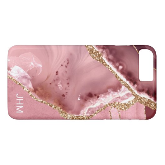 Roze agaat goud glitter monogram Case-Mate iPhone case (Achterkant (Horizontaal))