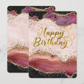 Roze Agaat & Gouden Glitter Happy Birthday Flat Ka (Voorkant / Achterkant)