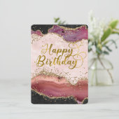 Roze Agaat & Gouden Glitter Happy Birthday Flat Ka (Staand voorkant)