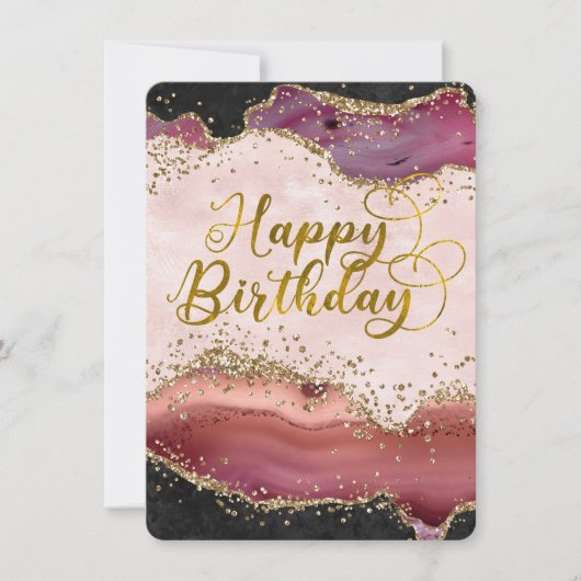Roze Agaat & Gouden Glitter Happy Birthday Flat Ka (Voorkant)