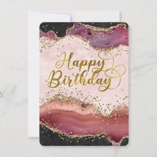 Roze Agaat & Gouden Glitter Happy Birthday Flat Ka