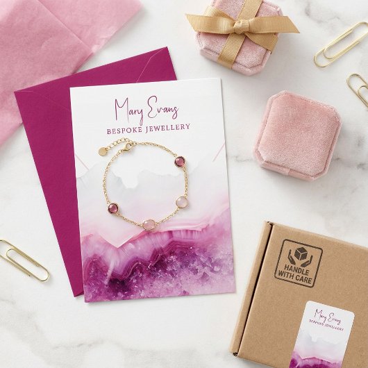 Roze agaat ketting display kaart