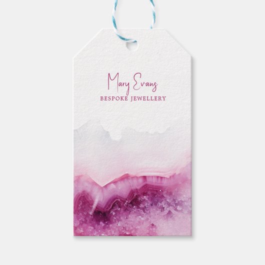 Roze agaat ketting display kaart cadeaulabel (Voorkant)