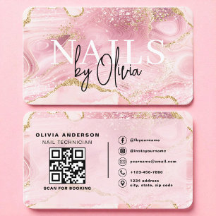 Roze Agaat Marmer QR Code Nail Specialist Artiest Visitekaartje