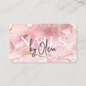 Roze Agaat Marmer QR Code Nail Specialist Artiest Visitekaartje (Voorkant)