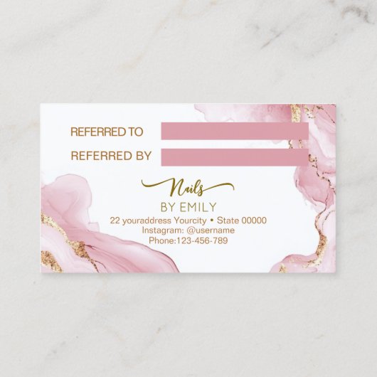 Roze Agaat Marmeren nagelsalon Referral Kaart Klantenkaartje (Achterkant)