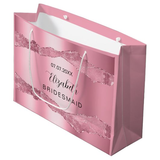 Roze agaat naam elegante bruidsmeisje groot cadeauzakje (Voorkant Gekanteld)