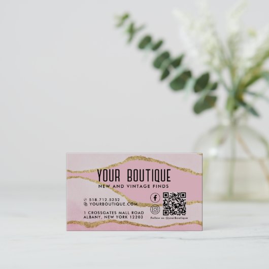 Roze Agaat QR Code Beloning Visitekaartje (Staand voorkant)