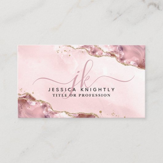 Roze Agaat Script Monogram Gold Glitter QR Visitekaartje (Voorkant)