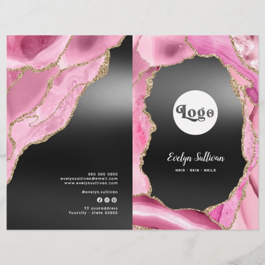 Roze agaat zwart folie service menu brochure (Voorkant)