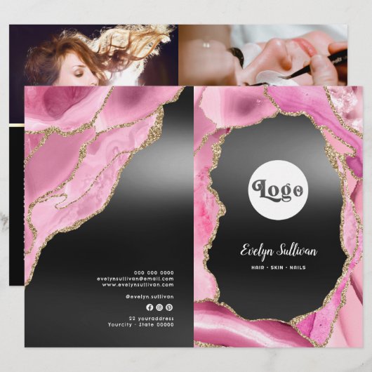Roze agaat zwart folie service menu brochure (Voorkant / Achterkant)
