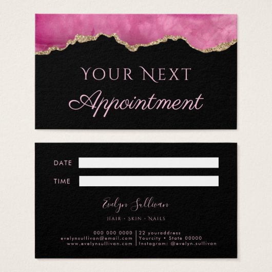 Roze Agate Appointment Card Visitekaartje (Voorkant /achterkant)