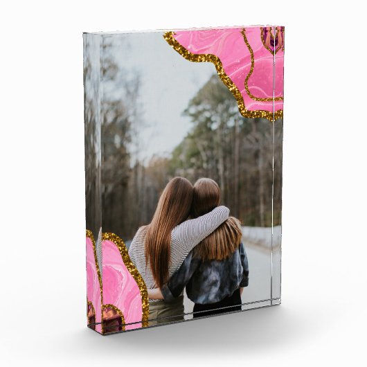 Roze Agate Geode Glitter BFF Family Friends Foto (Links)