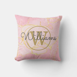 Roze Agate Geode Gouden Monogram Naam Kussen