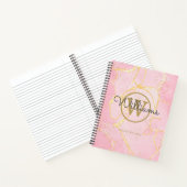 Roze Agate Geode Gouden Monogram Schrift Notitieboek (Binnen)