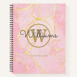 Roze Agate Geode Gouden Monogram Schrift Notitieboek