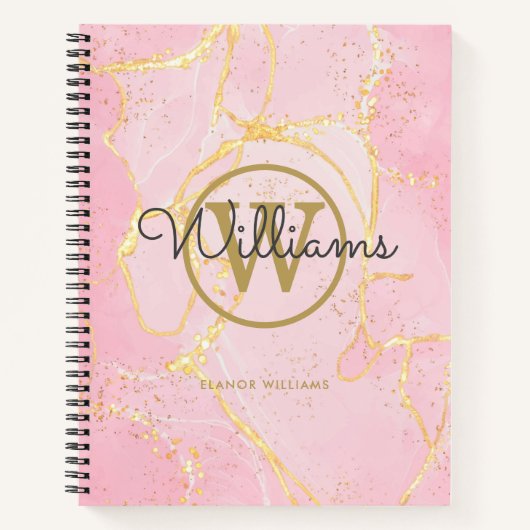 Roze Agate Geode Gouden Monogram Schrift Notitieboek (Voorkant)