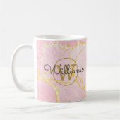 Roze Agate Geode Gouden Monogram Script Naam Koffiemok (Links)