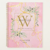 Roze Agate Geode Groene Monogram Naam 2023 Planner (Voorkant)