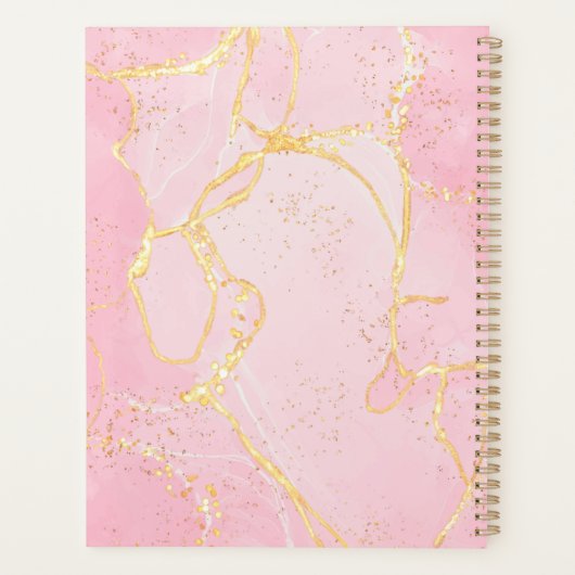 Roze Agate Geode Groene Monogram Naam 2023 Planner (Achterkant)